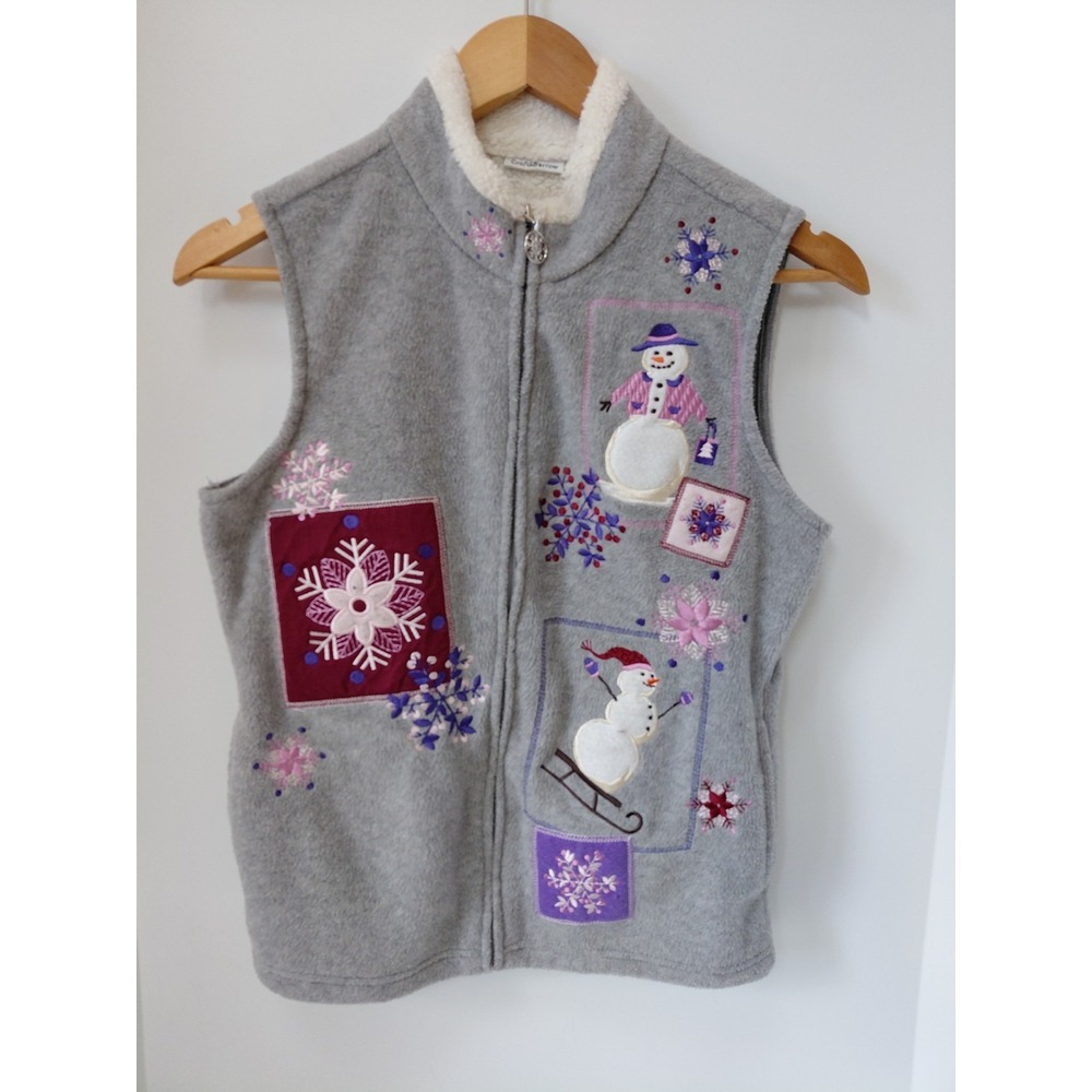 Croft & Barrow Womens Sleeveless Vest Small‎ Petite Gray Fleece Winter Theme